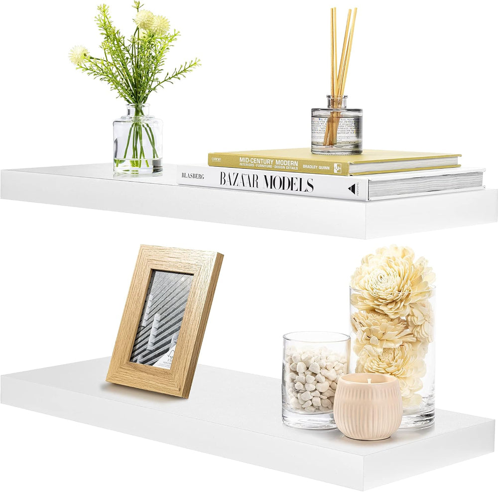 Sorbus Floating Shelves for Wall, Wood Wall Storage (2 Pack, White)