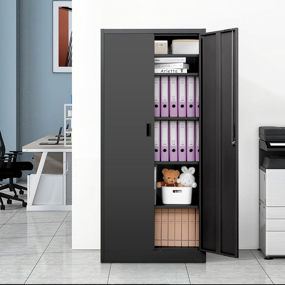 Metal Storage Cabinet, 71”H Metal Garage Cabinet with 5 Adjustable Shelves, L...