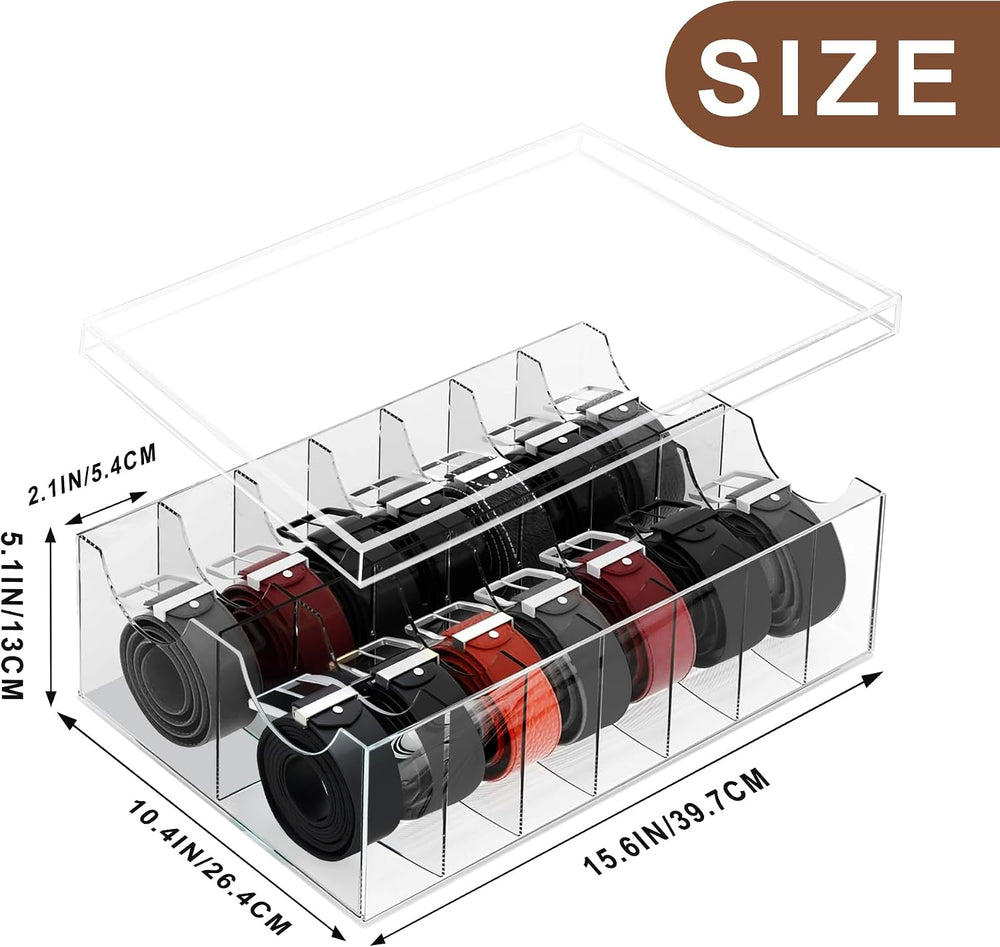 Large Acrylic Belt Organizer with Dust Lid, Clear Belt Storage for Closet and...