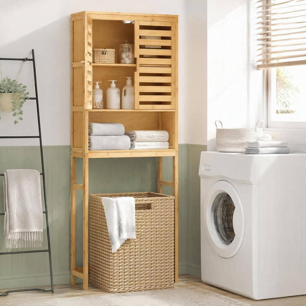 67-inch Bamboo Over the Toilet Storage Cabinet with 2 Doors, Natural