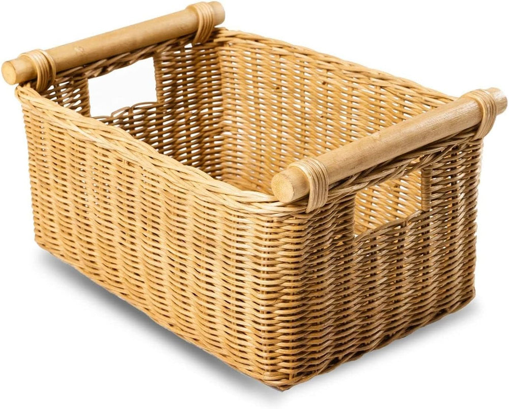 The Basket Lady Pole Handle Wicker Storage Basket, S, Sandstone