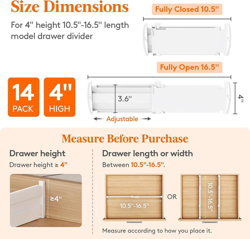 Lifewit 14 Pack 4" High Drawer Divider, Adjustable Drawer Organizer Clothes