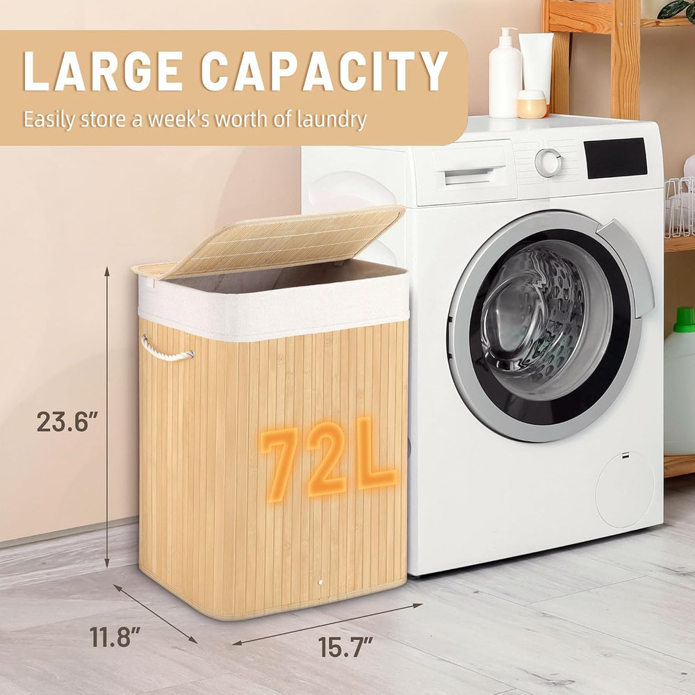 Aliphon 72L Slim Laundry Hamper with Lid, Foldable Bamboo Clothes Laundry Bas...
