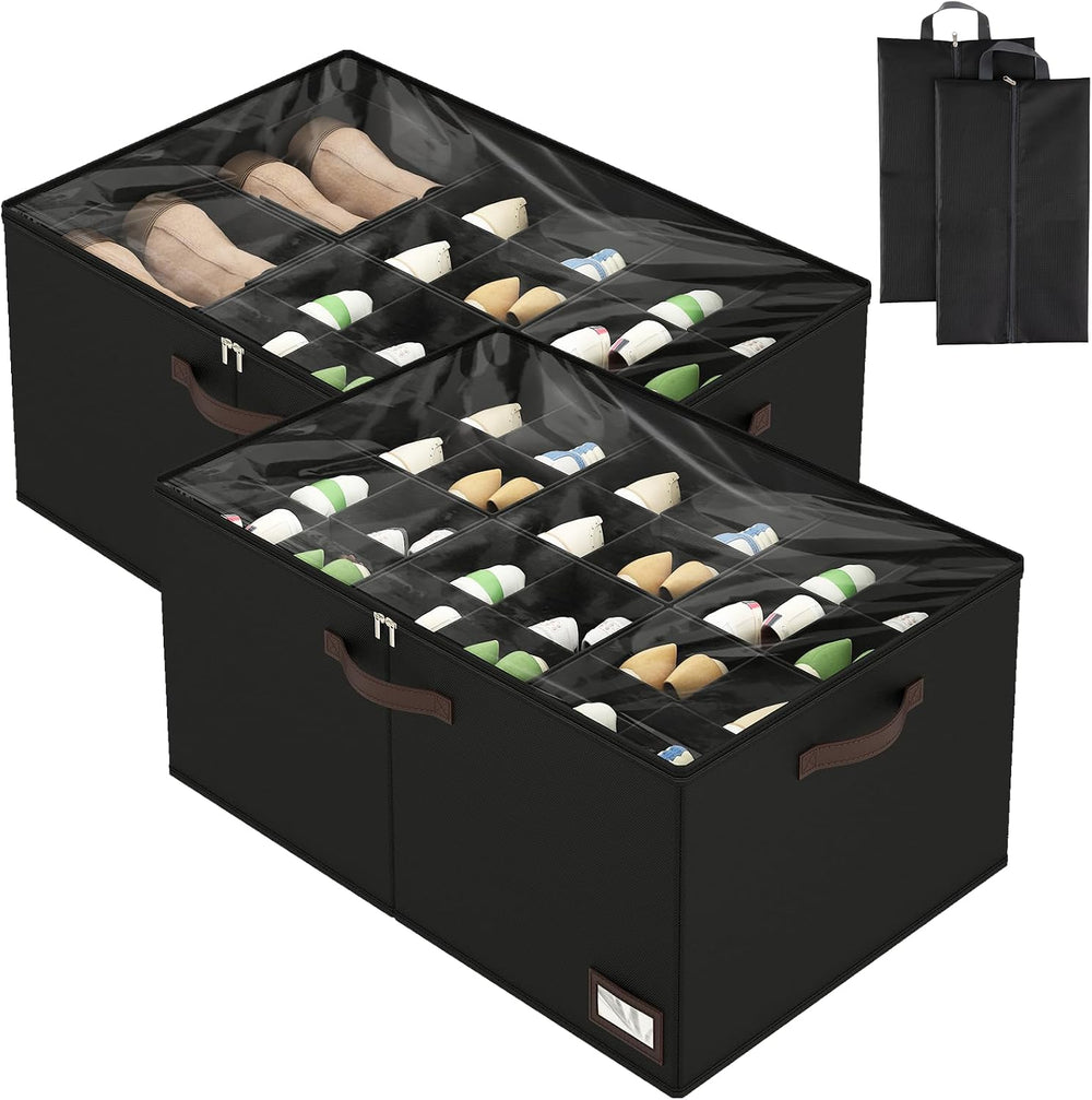 OIAHOMY 2 Pack Shoe Organizer for Closet, Large Foldable Shoe Storage Bins wi...