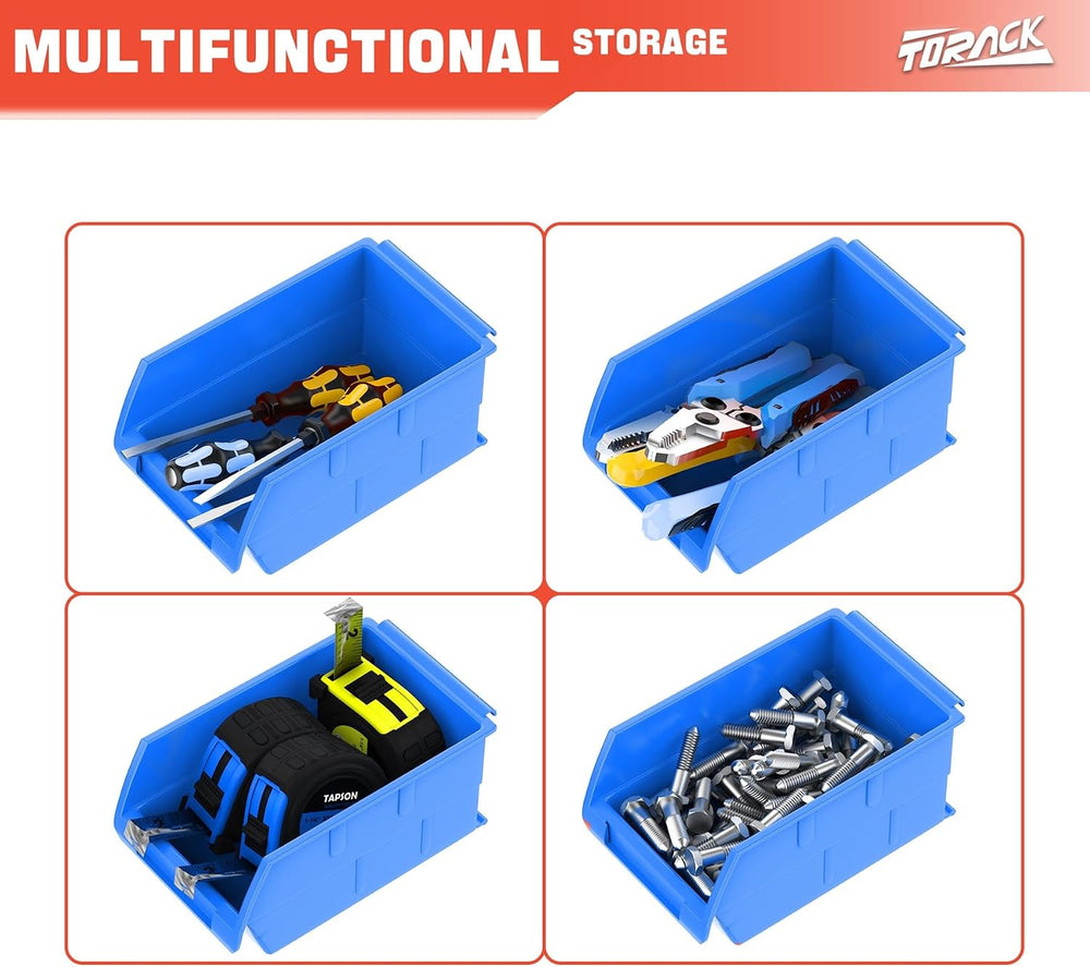 TORACK Wall-Mounted Storage Bins, 16 Plastic Bins for Tools Organization