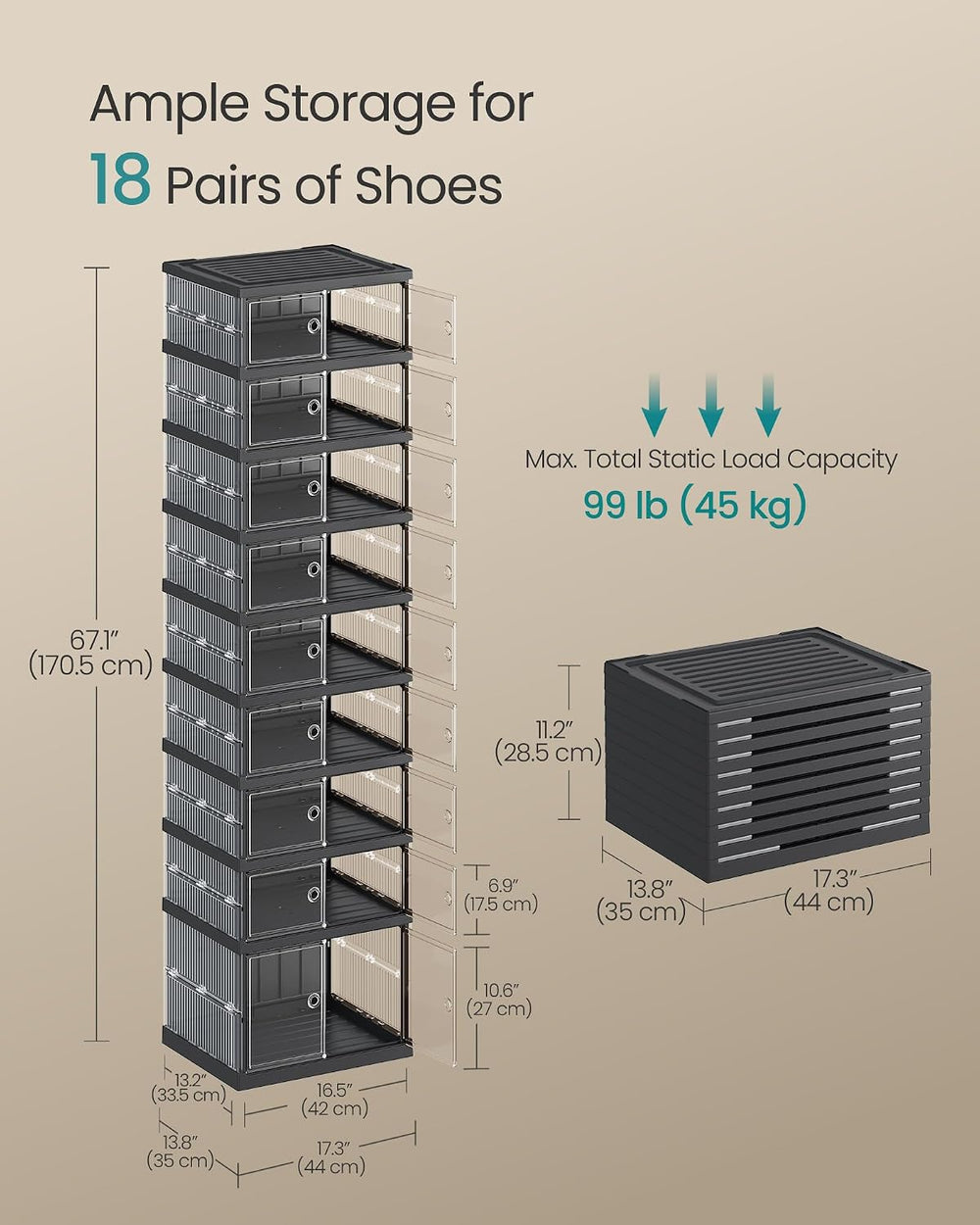 SONGMICS Foldable Shoe Storage Organizer, 9-Tier for 18 Pairs