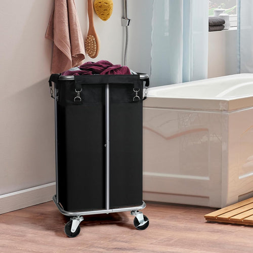 100l rolling laundry hamper basket with wheels for shown in use