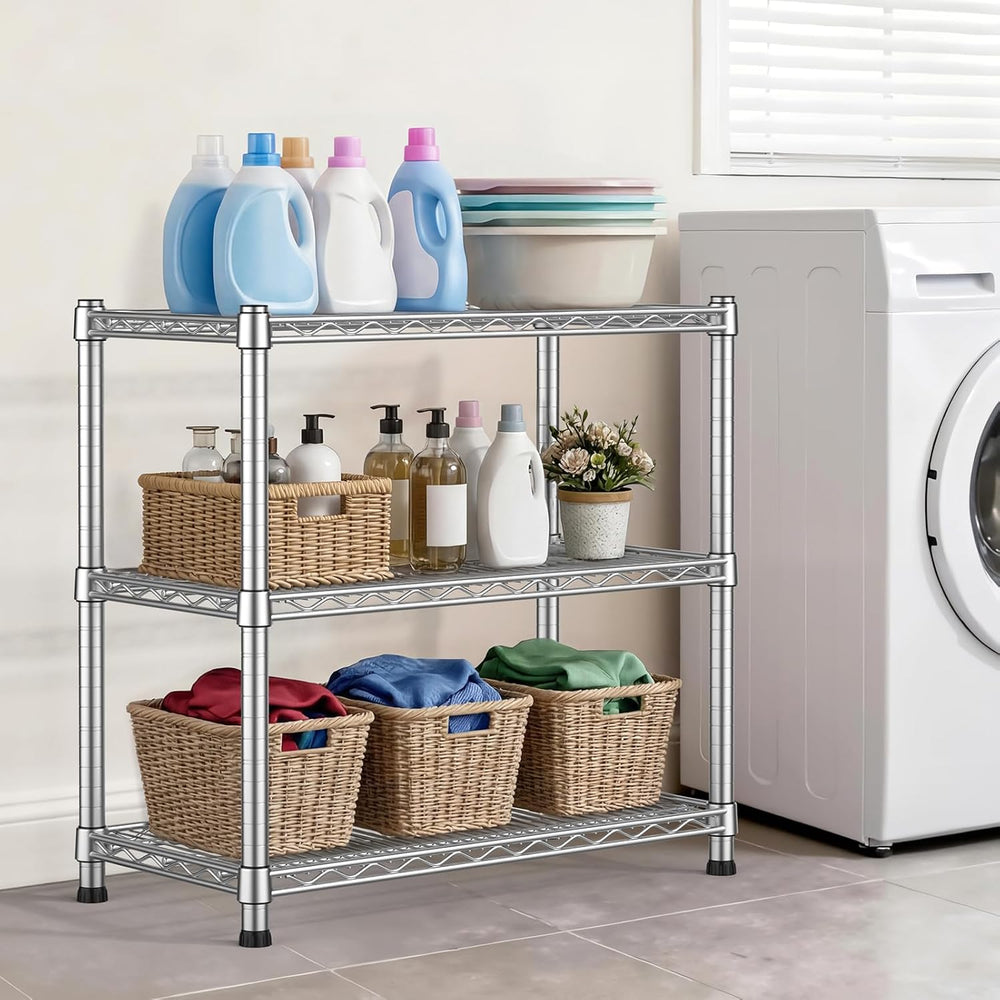 3-Shelf Metal Wire Shelving Unit Adjustable Metal Shelf Heavy-Duty Steel Stor...