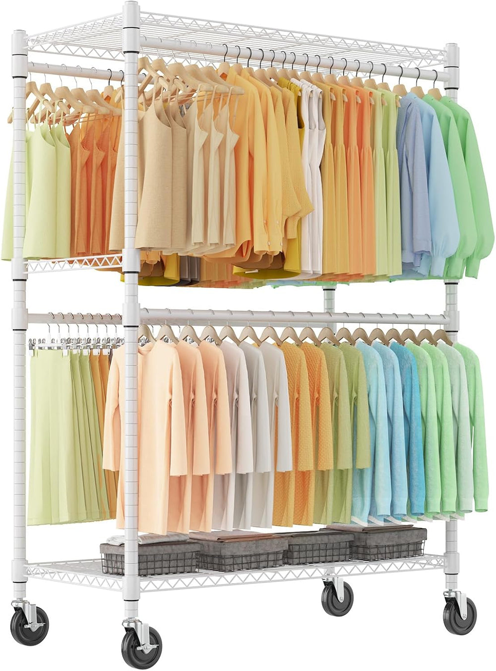 Himimi Double Rods Clothes Rack Heavy Duty,Adjustable Metal Garment Rack with...
