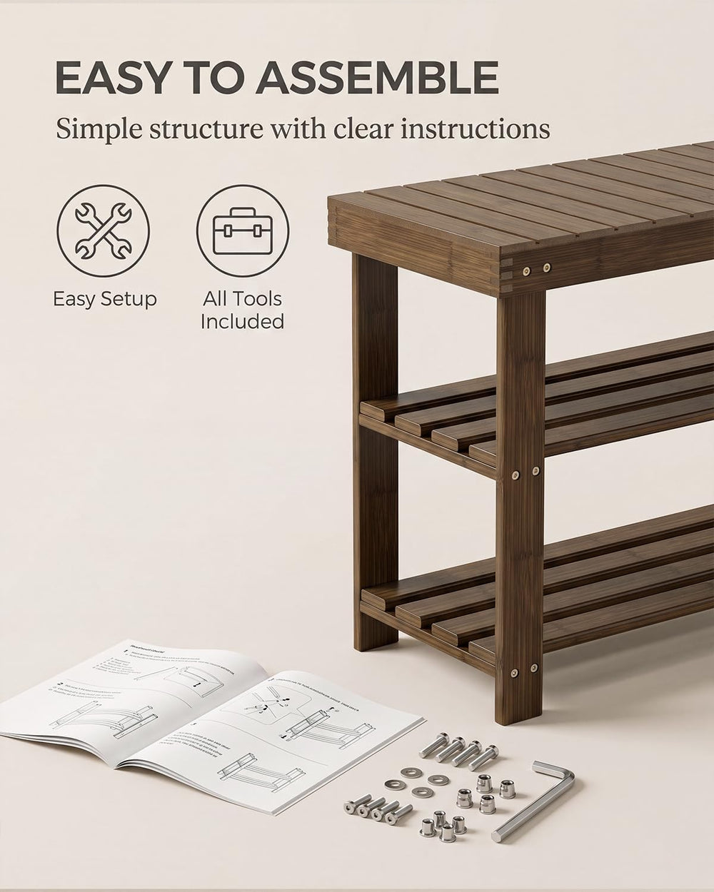 SMIBUY Bamboo Shoe Rack Bench, 3-Tier Shoe Organizer Storage Shelf for Entryw...