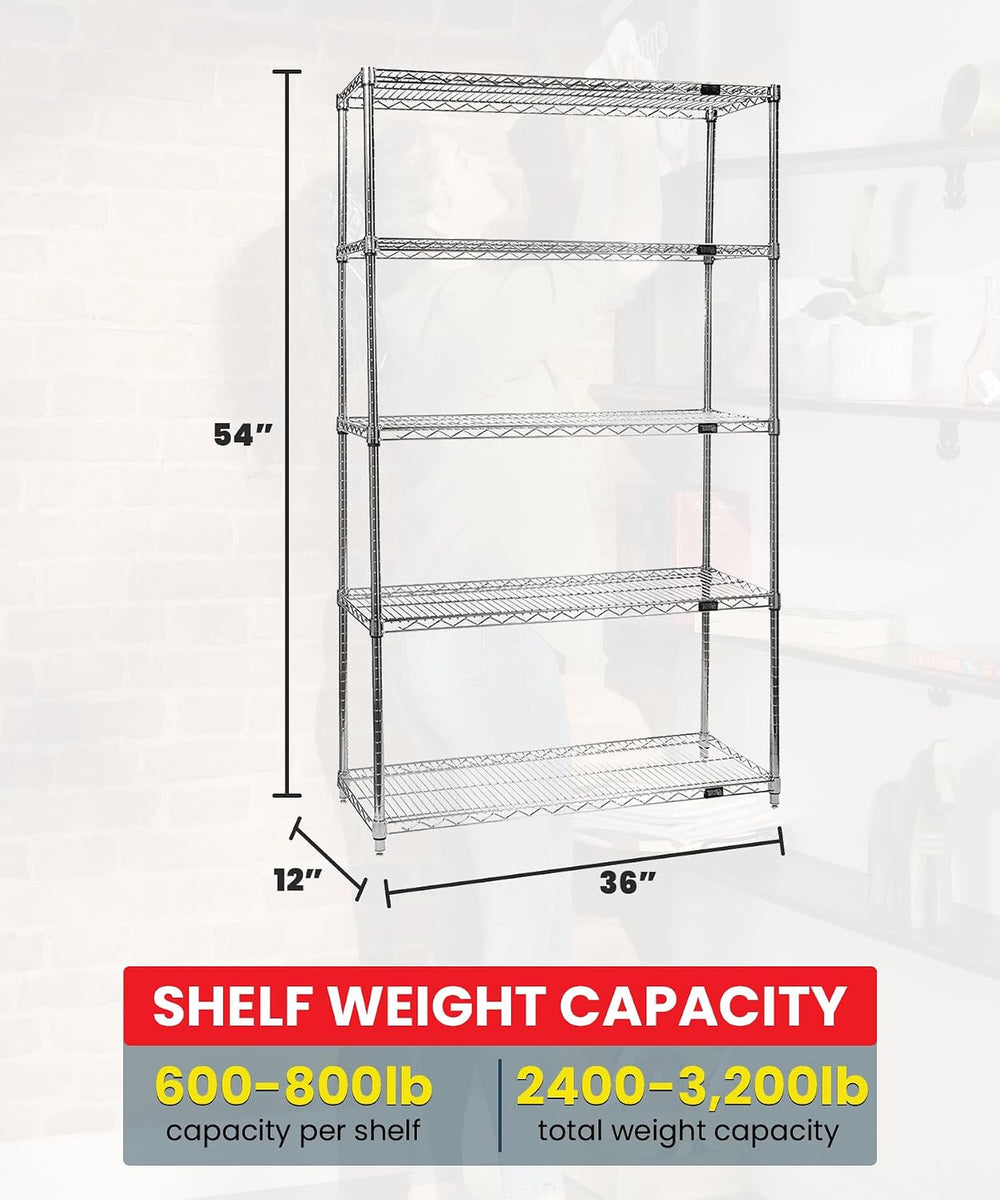 Quantum WR54-1236C-5 Wire Shelving Starter Kit with (5) Shelves and (4) Posts...