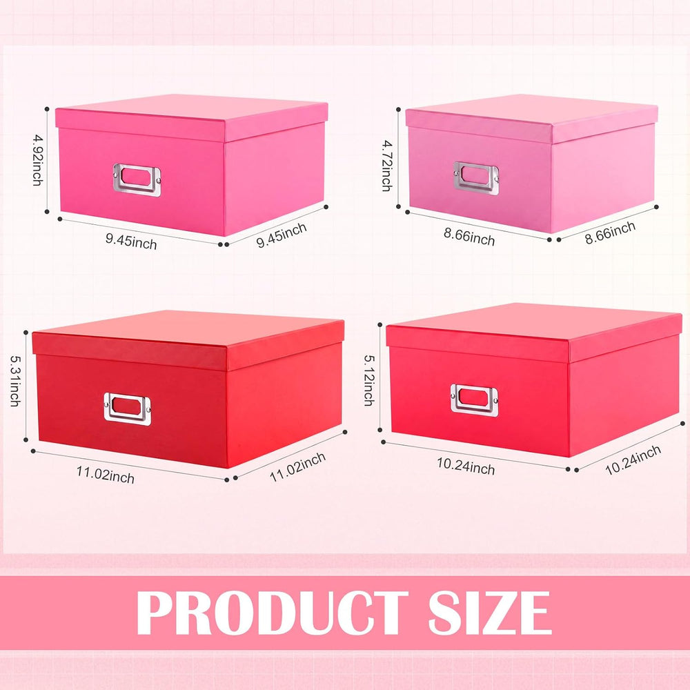 4 Pcs Decorative Storage Boxes with Lids, Pink Gradient