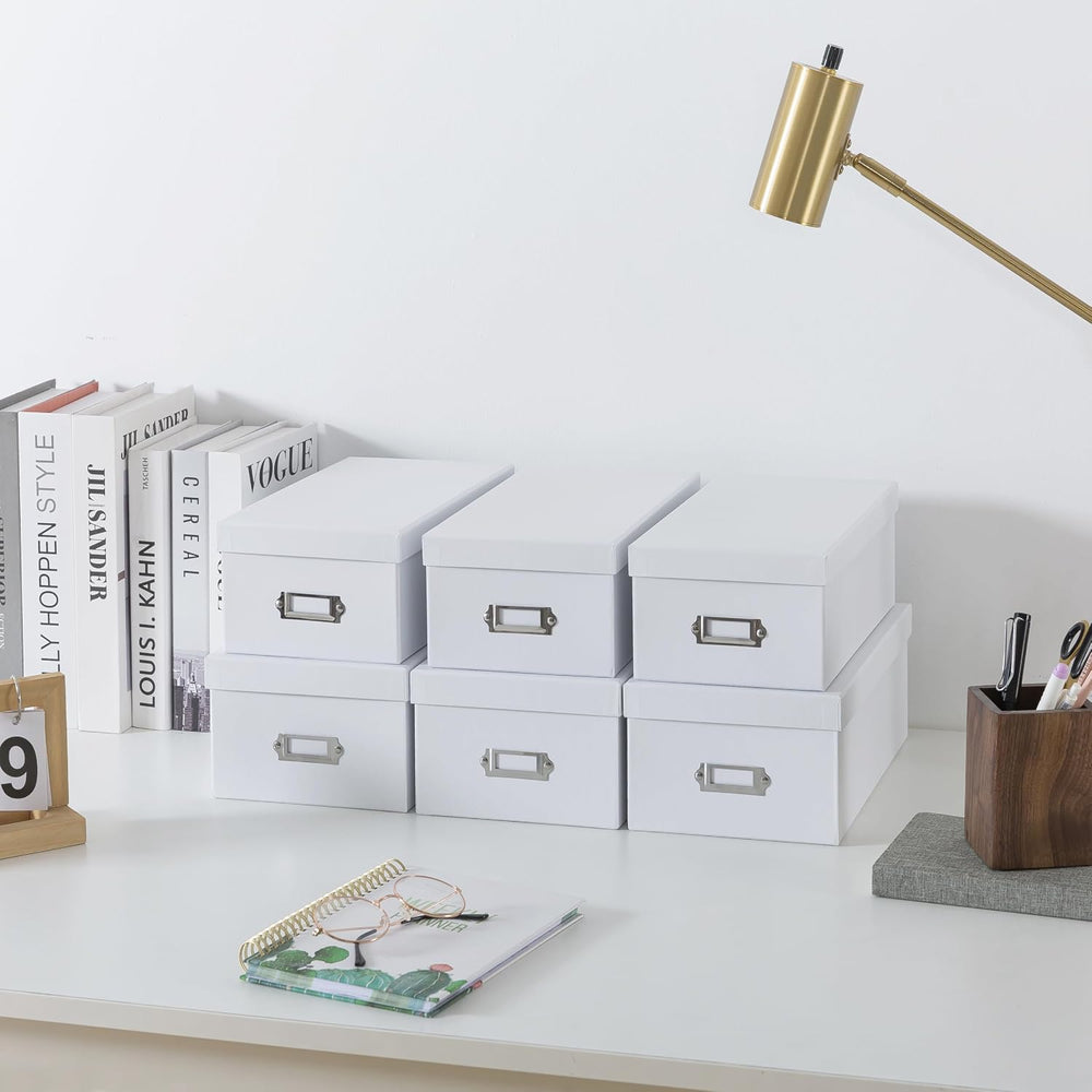 Soul & Lane - White Photo Storage Boxes with Lids, Set of 6 in 2 Sizes