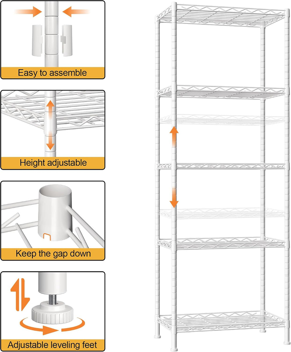 HOMEFORT 5-Shelving Unit, Adjustable Wire Shelving, Metal Wire Shelf Rack Org...
