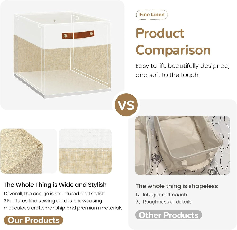 Patvingot 13-Inch Linen Storage Cubes with Labels and PU Handles,4 Pack