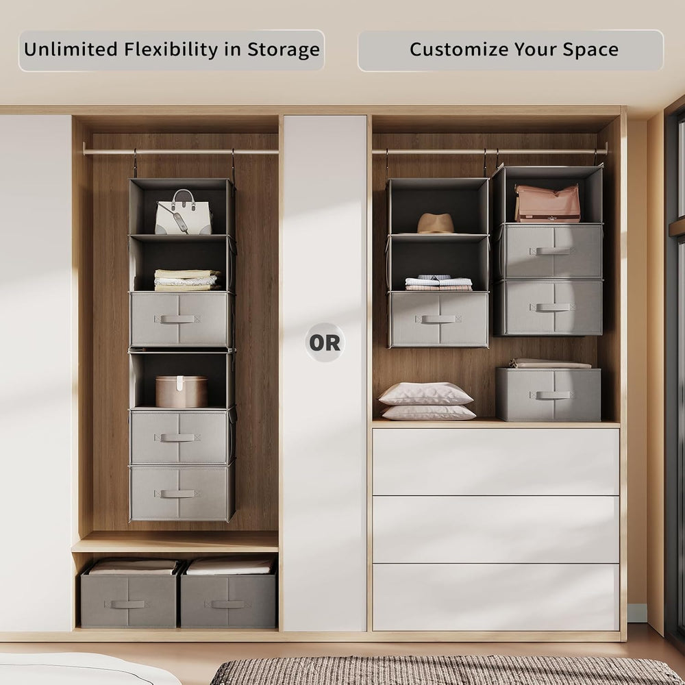 6-Shelf Hanging Closet Organizer with 3 Drawers, Separable, Medium Gray