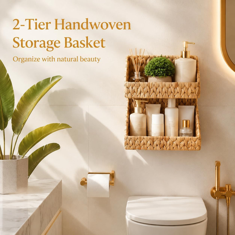 Pumtus 2-tier Handwoven Storage Basket, Water Hyacinth Standing Rack, Kitchen...
