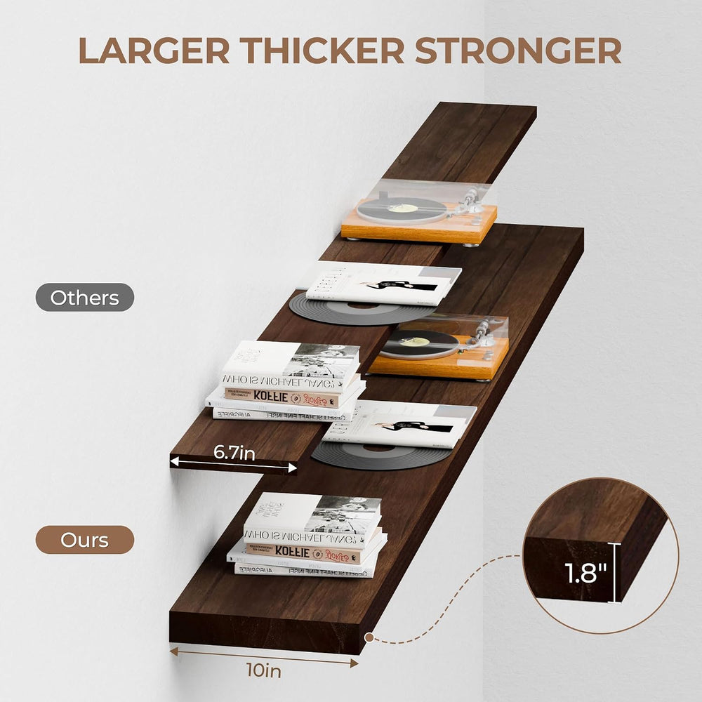 60 Inch Long Floating Shelves for Wall Set of 2, Solid Wood Walnut Floating S...