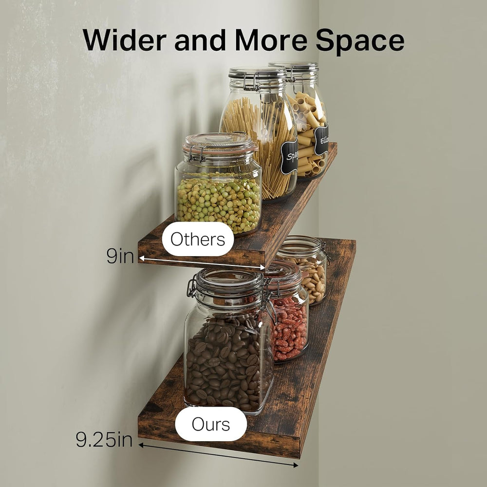 BAYKA Rustic Brown Floating Shelves 35.4in, Set of 2, Wall Mount Wood Shelf