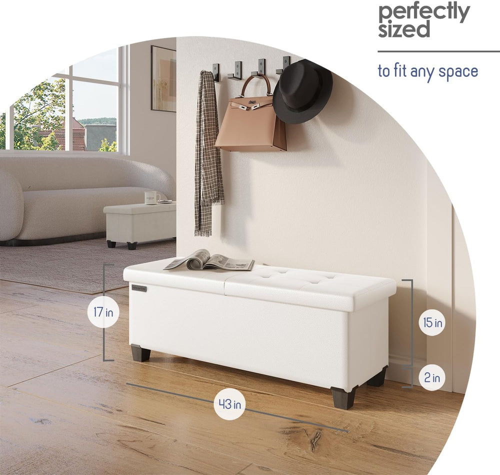 Storage Ottoman Bench with Bins, 43-in Storage Bench for Bedroom End of Bed, ...