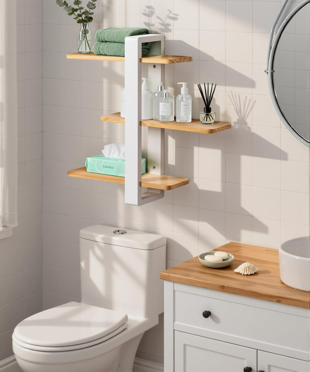SUMGAR Floating Shelves for Wall, 3 Tier White Wood Adjustable Shelf Unit