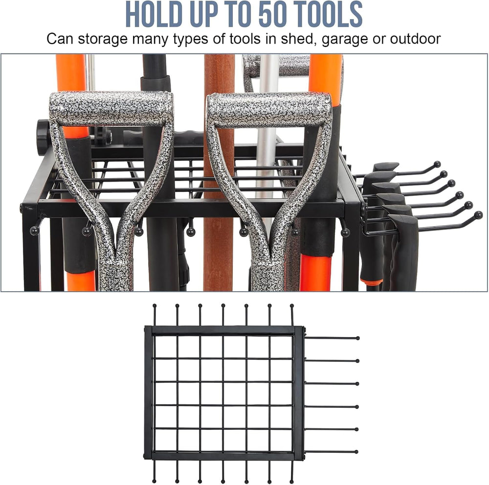 Garden Tool Organizer Holds 50 Long-Handled Tools/Rakes/Brooms/Shovles for Ga...