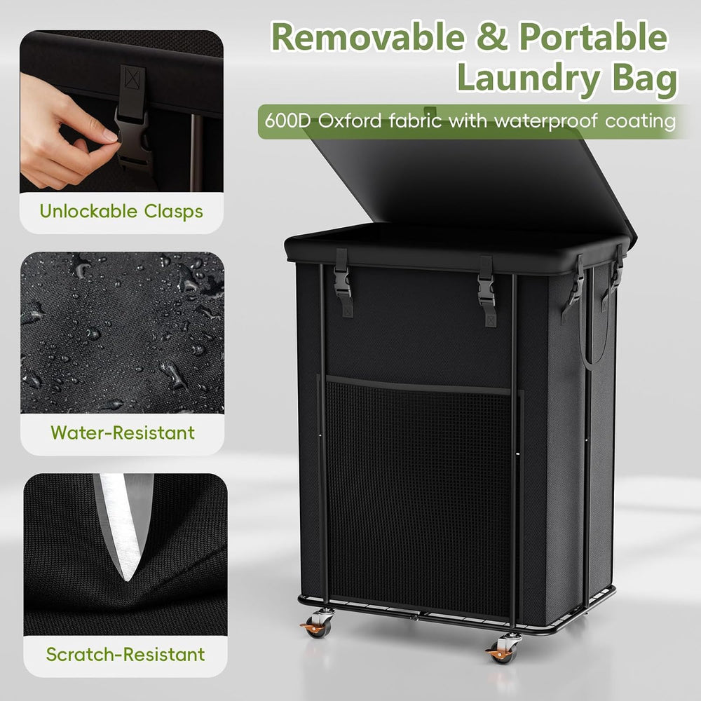 220L Laundry Hamper with Lid & Wheels, Rolling Laundry Basket with Bag