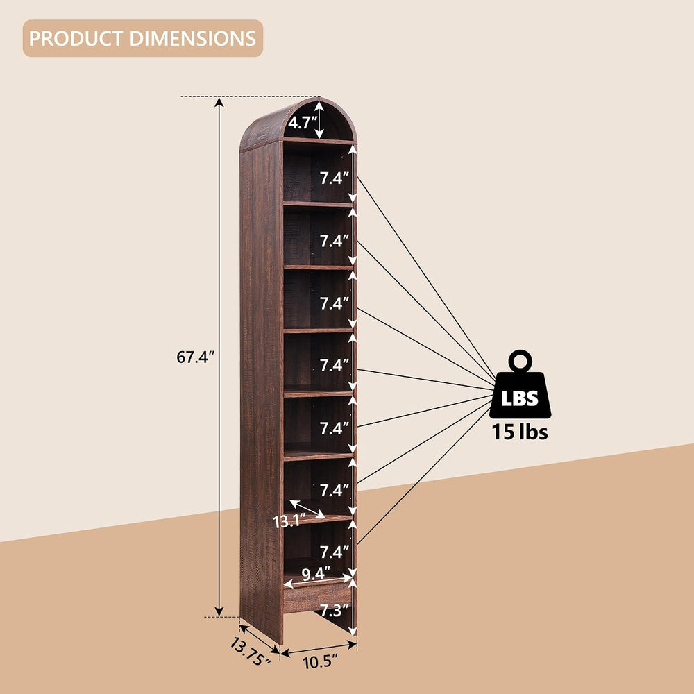 IFGET 67" Tall Arched Shoe Storage Cabinet, 8 Tiers Shoe Rack-Brown