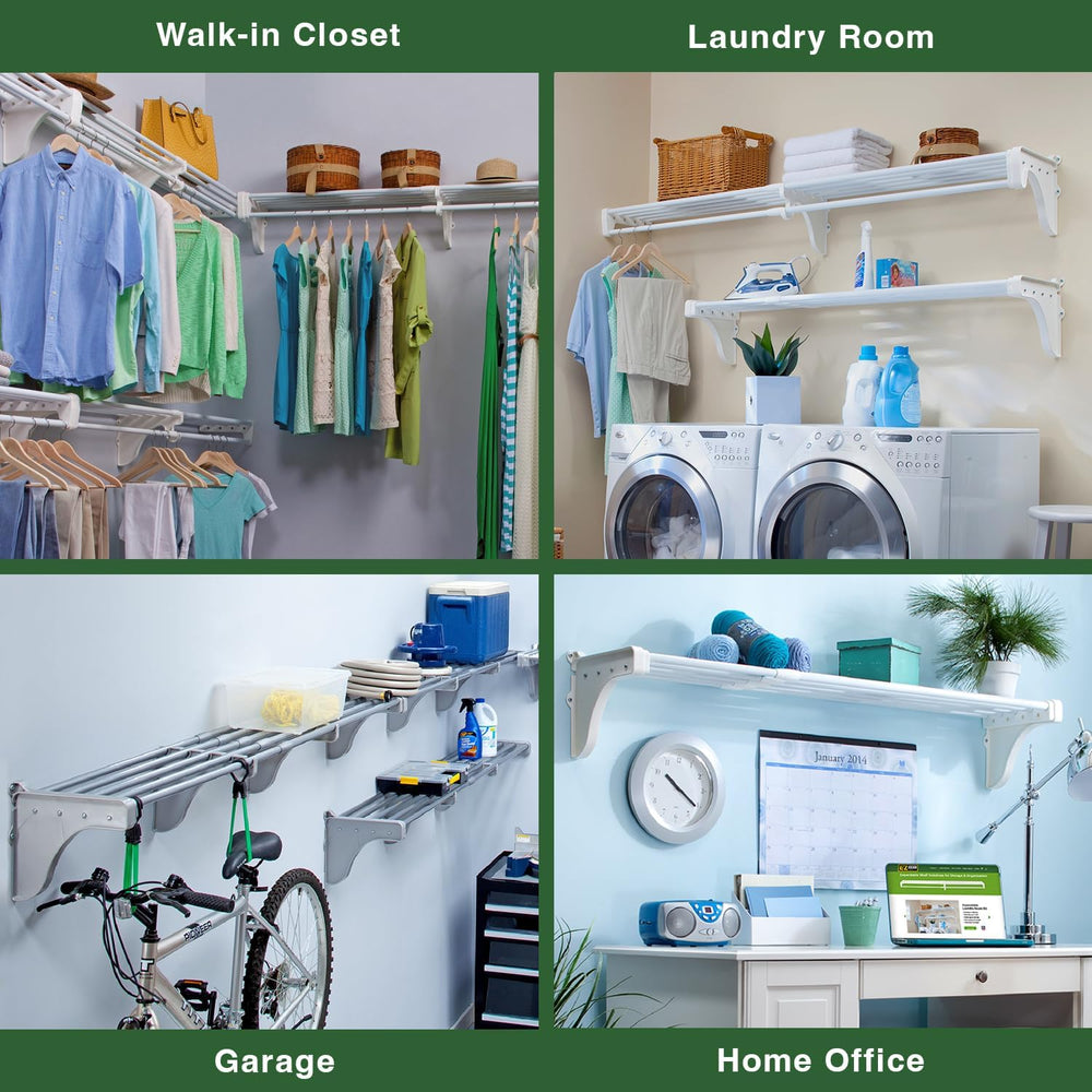 EZ Shelf Expandable Laundry Room Shelving Kit, Wall Mount, White