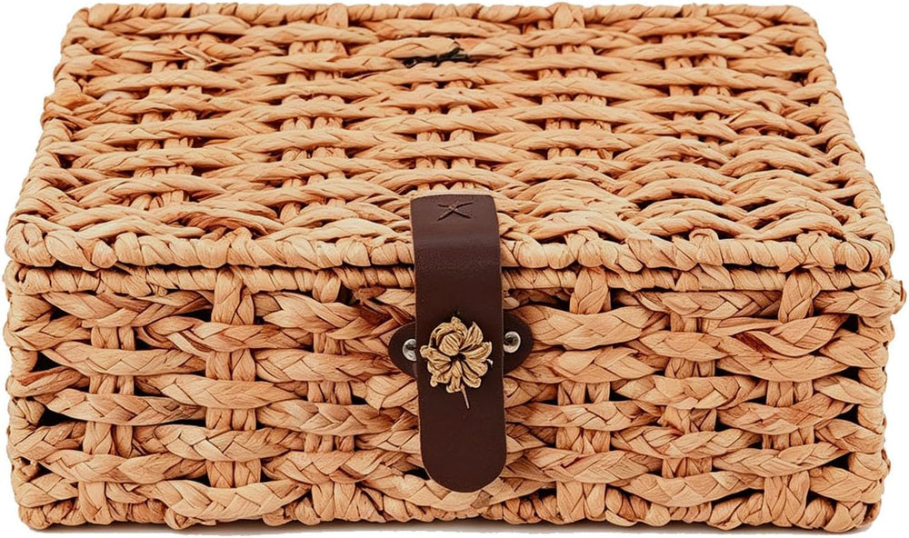 Water Hyacinth Wicker Storage Box with Lid （Large）