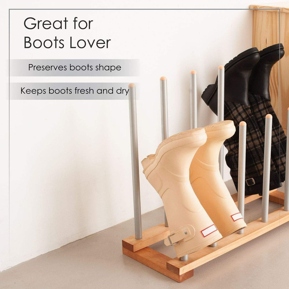 6 Pairs Birch Wood Boot Rack Free Standing Organizer, Easy to Assemble, Woode...