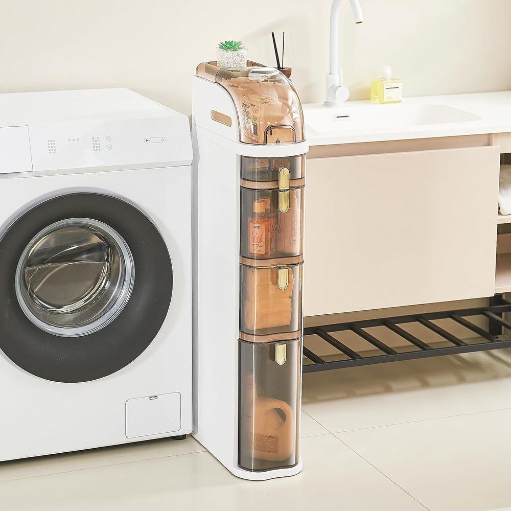 Ceruaxb 4-Tier Slim Bathroom Cabinet with Drawers and Toilet Paper Holder