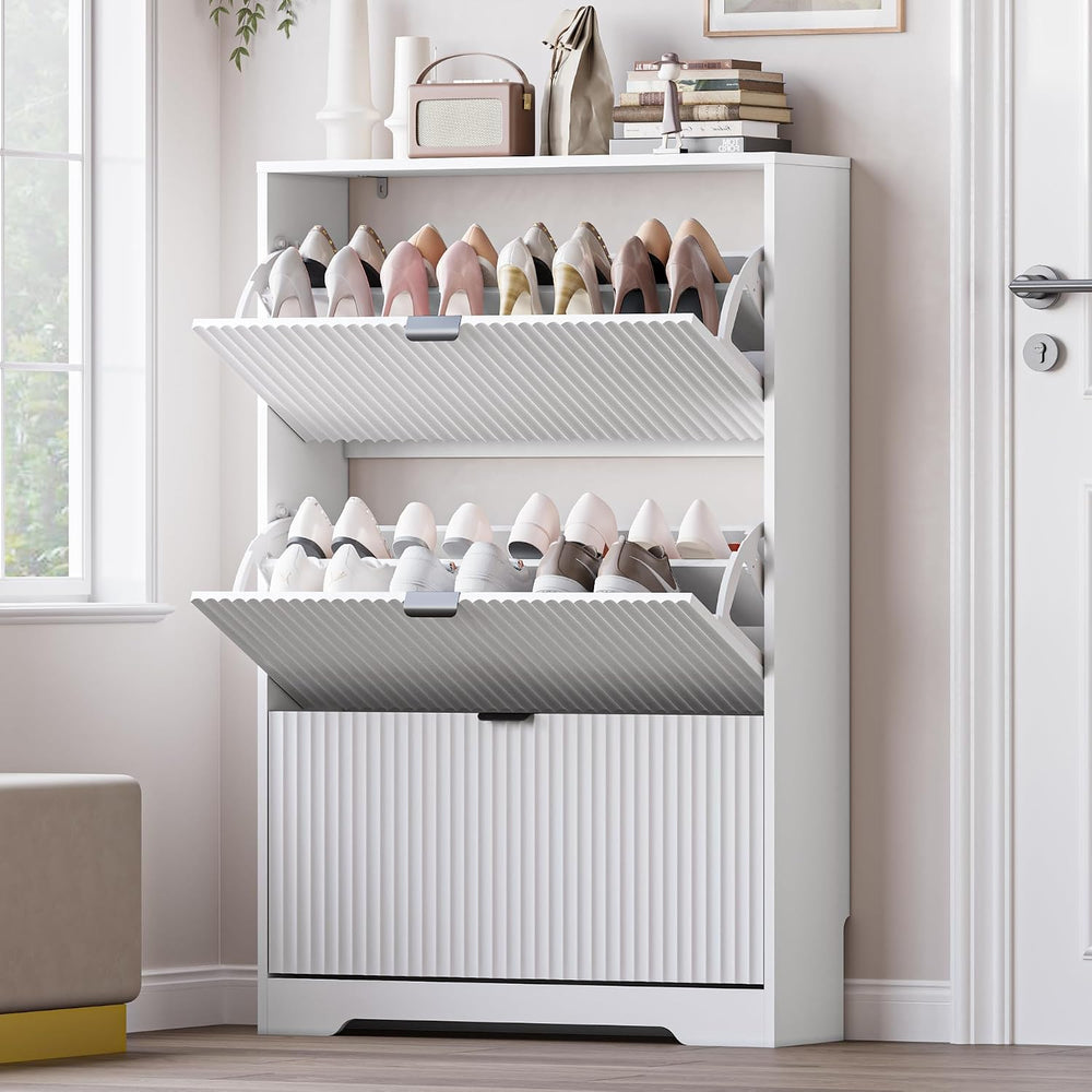 BORNOON Entryway Shoe Cabinet with 3 Flip Drawers, Narrow Shoe Organizer Cabi...
