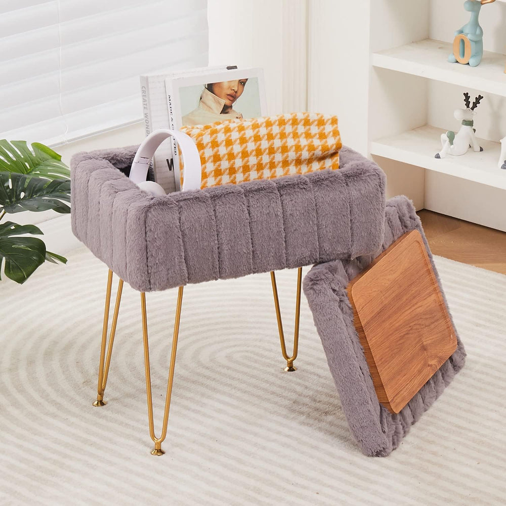 Wimarsbon Faux Mink Fur Storage Ottoman, Modern Soft Footstool, Storage Bench...