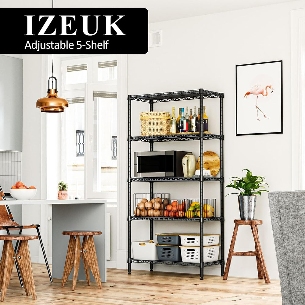 5-Tier Metal Shelving Unit, 24" Wide Wire Shelving for Pantry & Garage