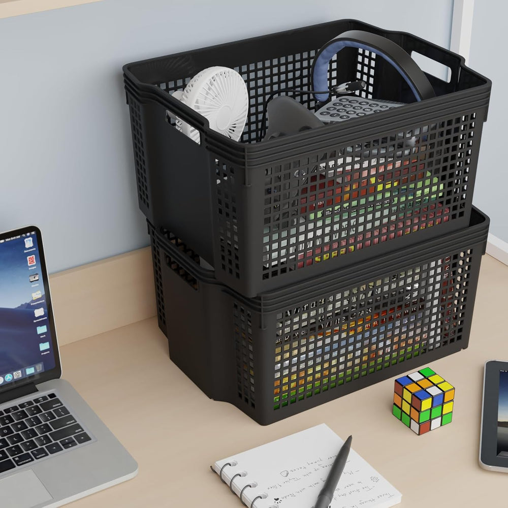 6-Pack Stackable Storage Baskets, Large Woven Plastic Organizer
