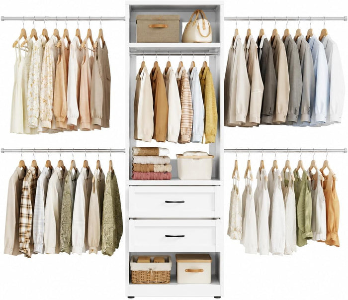 79"H Metal Walk In Closet System with 4 Expandable Hanging Rods