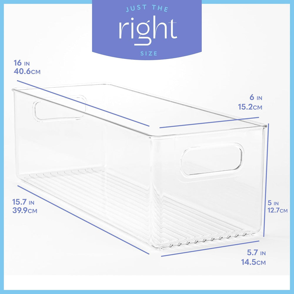 Plastic Food Storage 2 Pack Clear Container Bin with Handles for Organizing K...