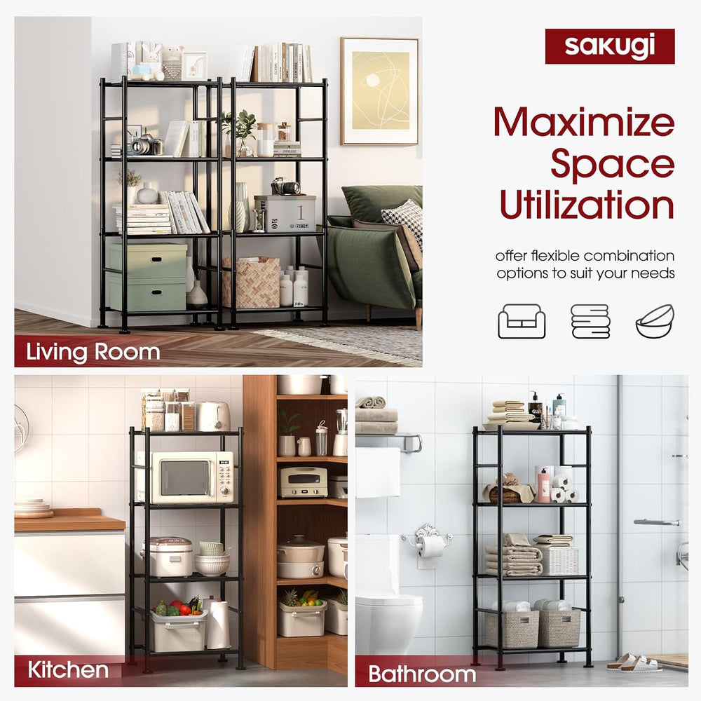 Sakugi Storage Shelves - Set of 2, 4-Tier Metal Shelf Organizer, Space-Saving...