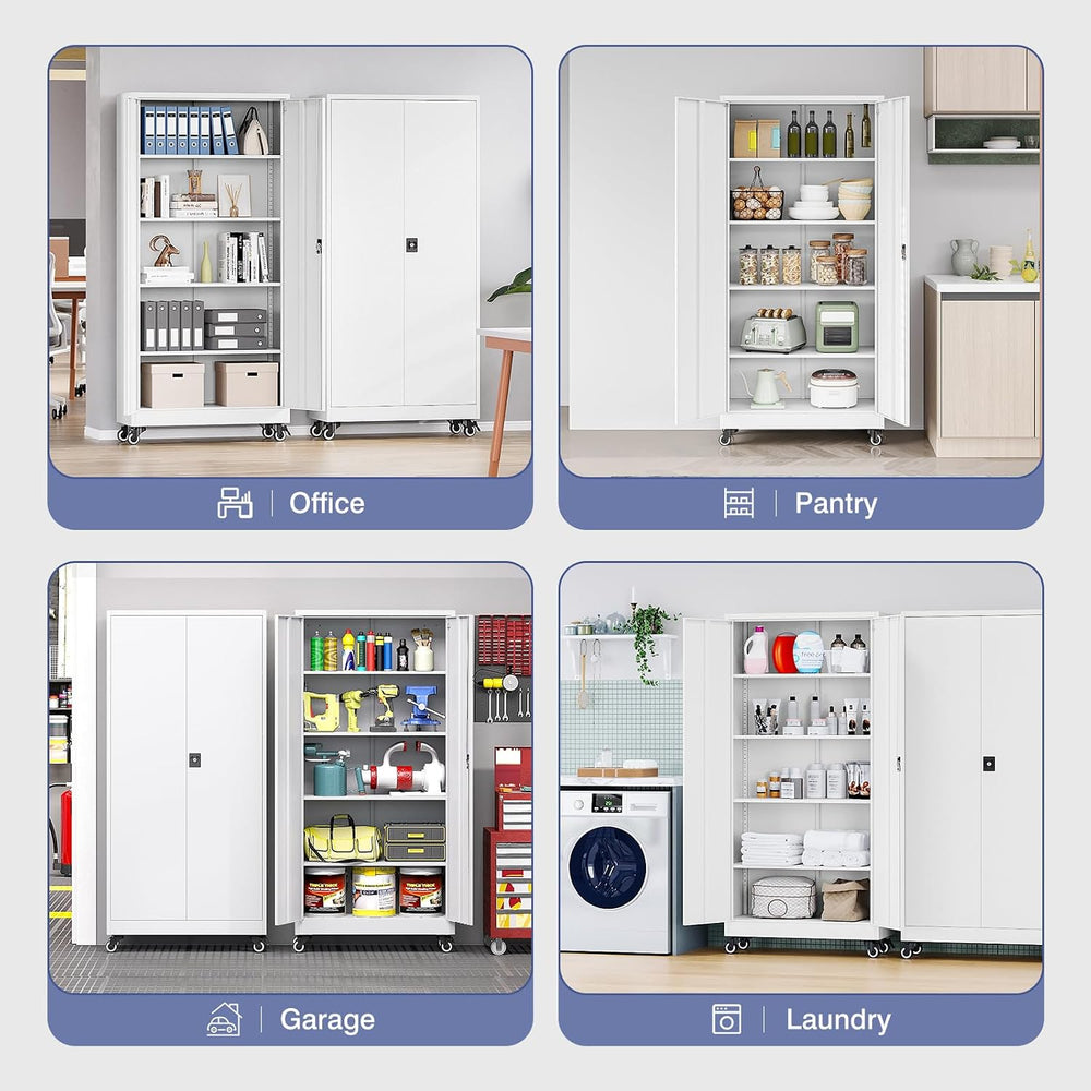 Metal Garage Storage Cabinet with Locking Doors and Adjustable Shelves, Wide ...
