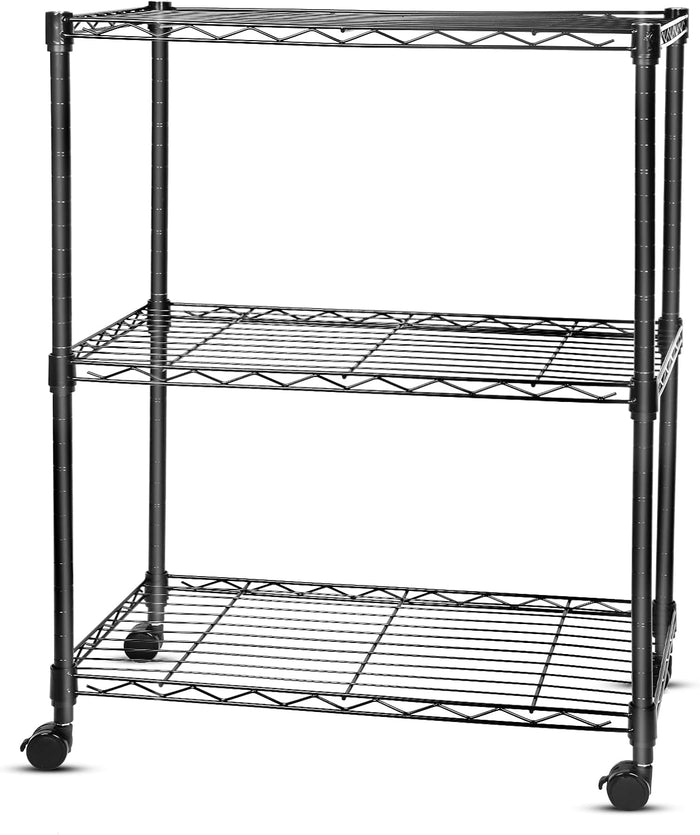 Whitmor 3 Tier Storage Shelves, Heavy Duty with Wheels, Adjustable Wardrobe Rack, 400 lbs Capacity per Shelf, Max 1200 lbs Total for Kitchen, Bathroom, Garage, 24" L x 14" W x 30.5" H, Black