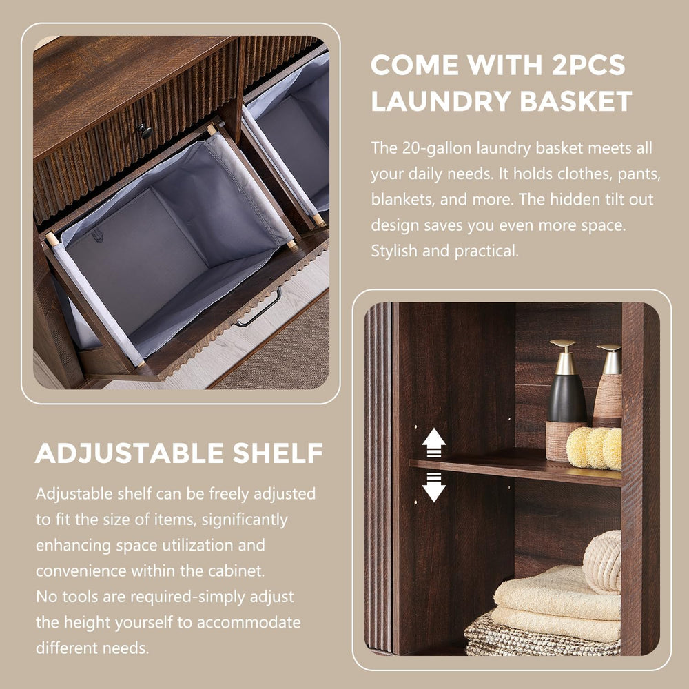 IFBUY Triple Tilt Out Laundry Hamper Cabinet, Trash Can Cabinet, Brown