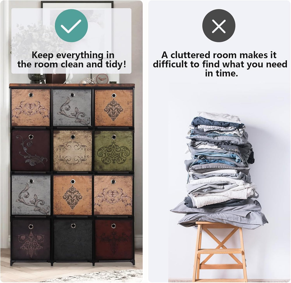 VASICAR Tall Fabric Dresser for Bedroom, Vintage Cube Organizer Shelf