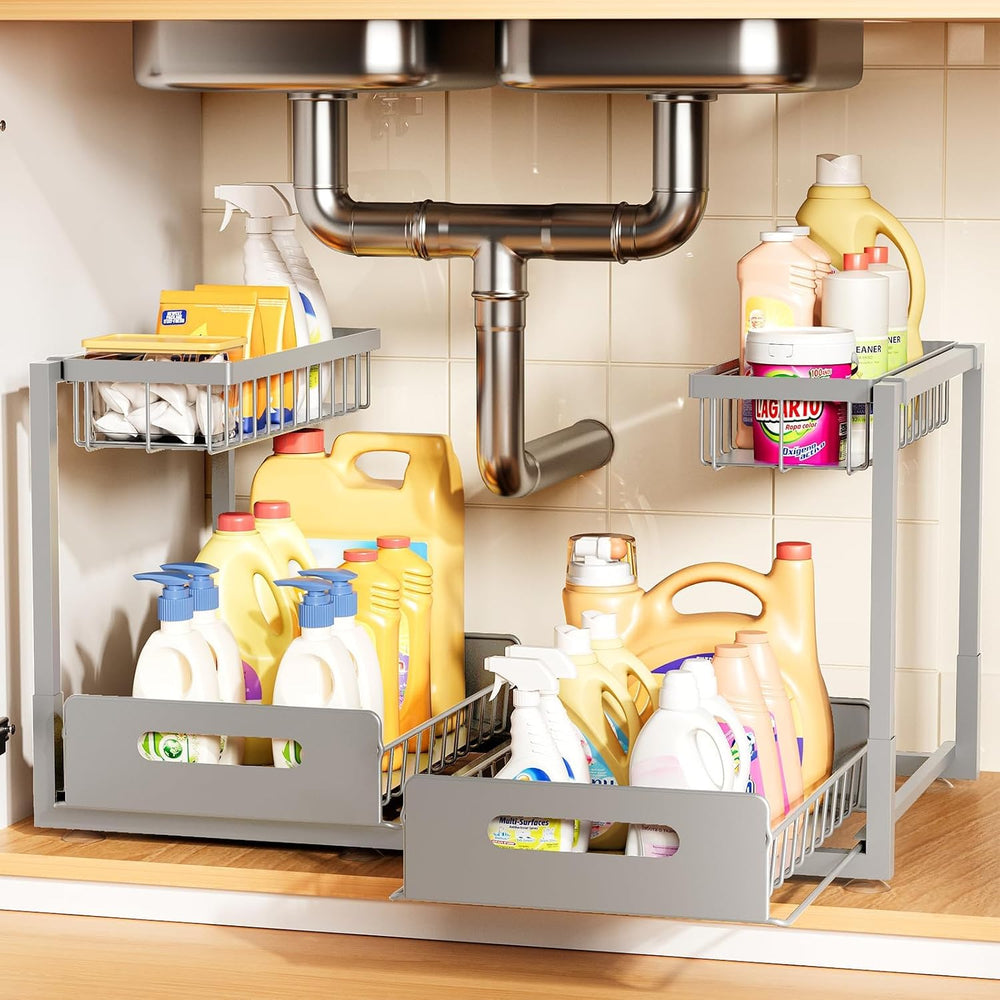 Under Kitchen Sink Organizer, Metal Pull Out Bathroom Organizers and Storage,...