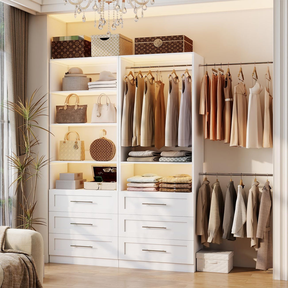 Closet System with 12 Drawers, 96" Wooden Closet Organizer System