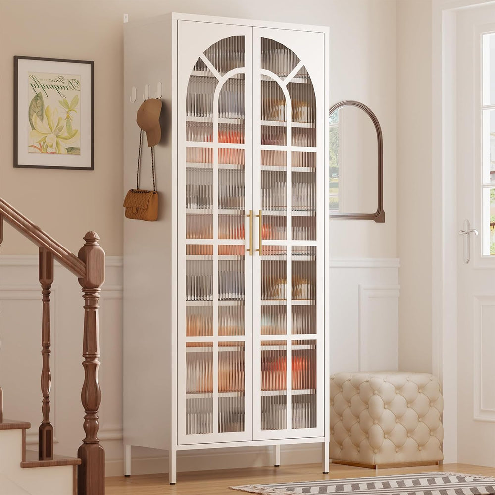9-Tier Tall Shoe Cabinet with 2 Doors, 67-Inch, Metal, White