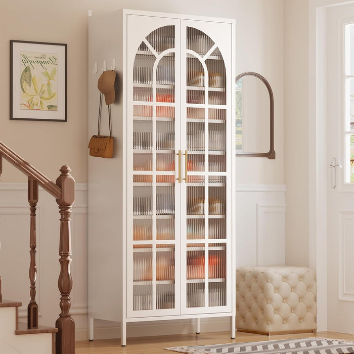 9-Tier Tall Shoe Cabinet with 2 Doors, 67-Inch, Metal, White