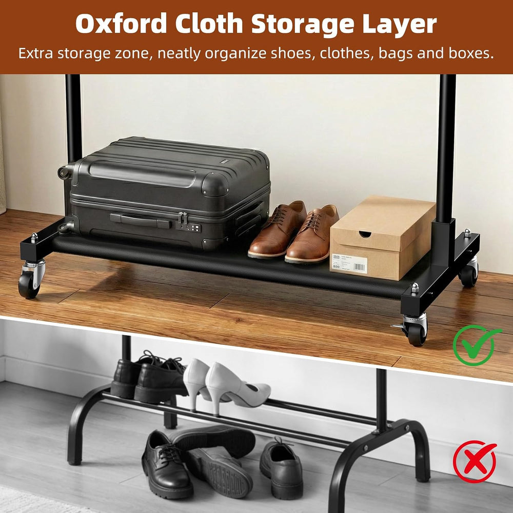 Luxspire 350LBS Heavy Duty Clothes Rack Black Rolling Garment Rack, Black