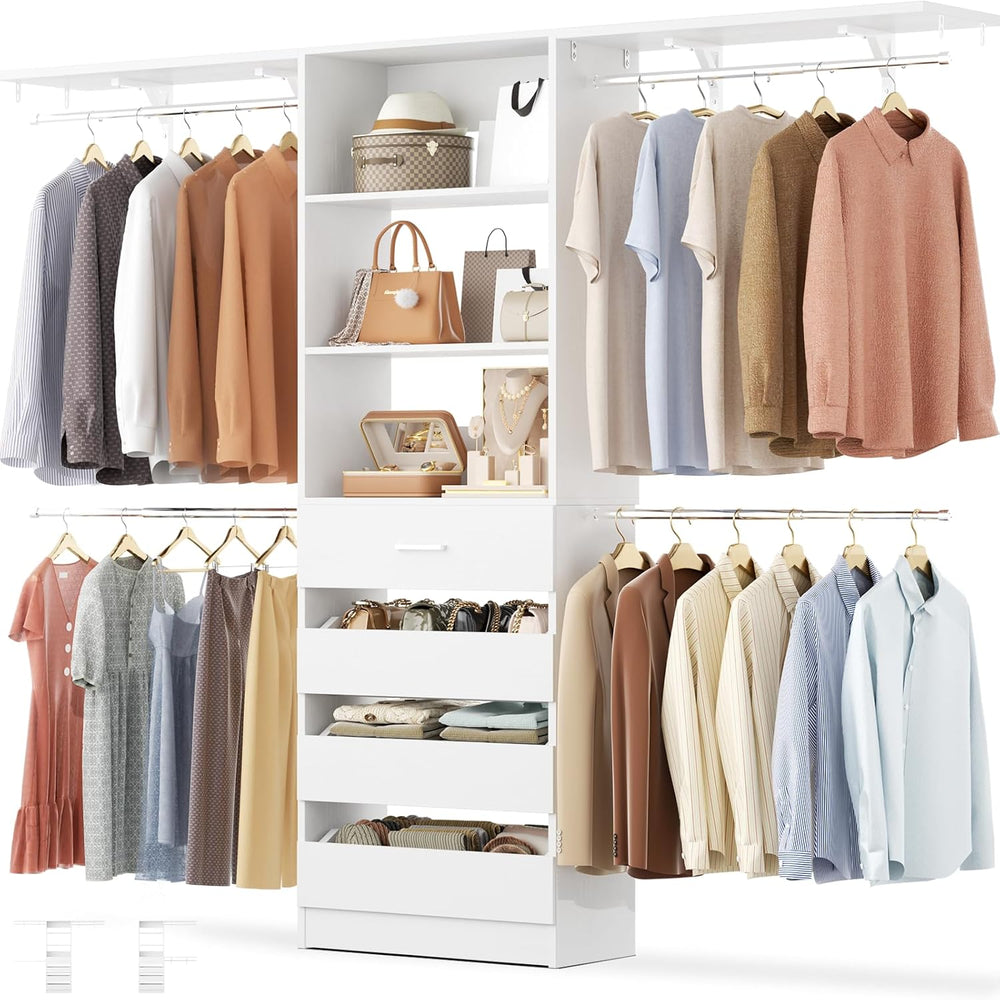 Aheaplus Closet System, Wood Closet Organizer System with Drawers, White