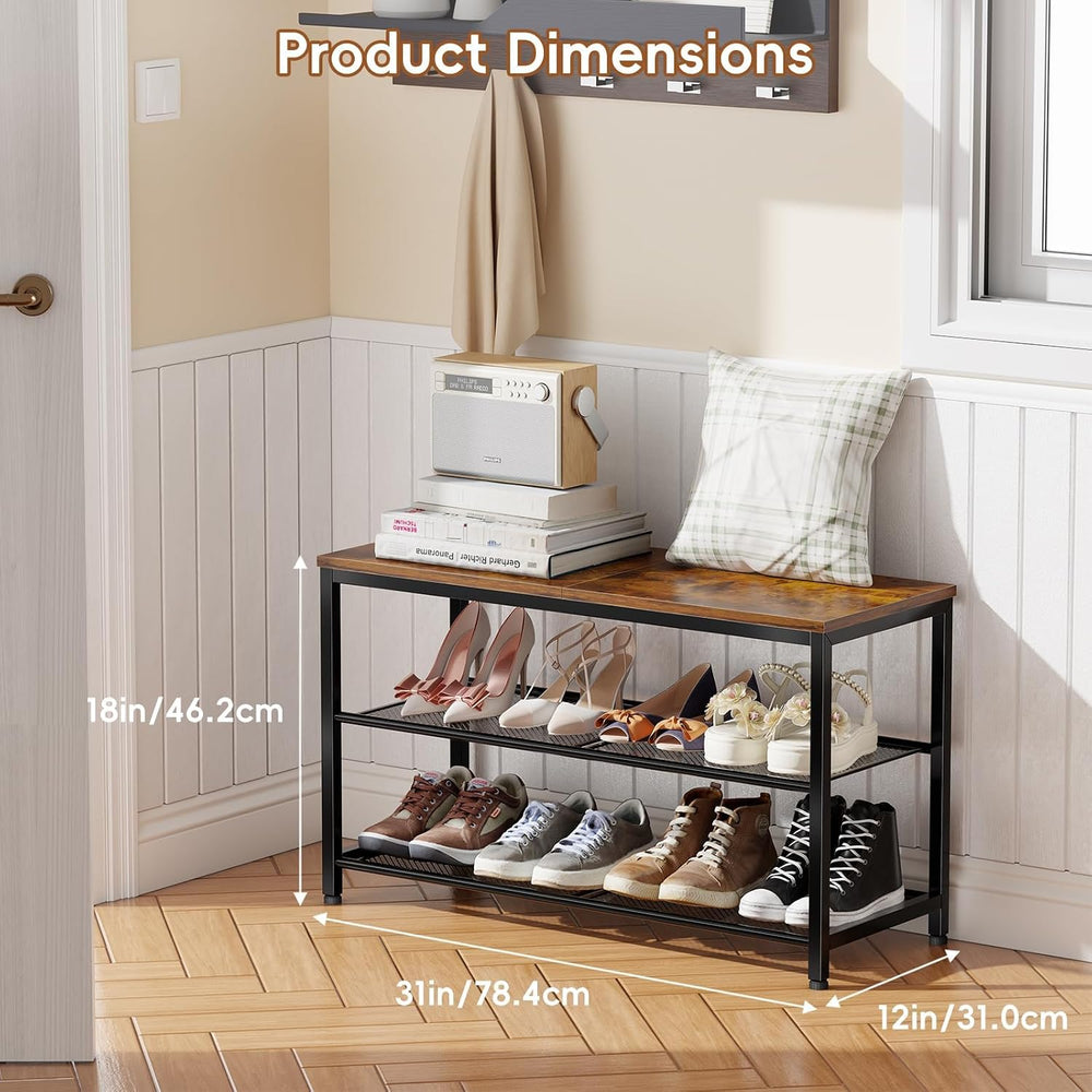 3 Tier Metal Shoe Rack for Entryway, 31" Wide Shoe Storage Organizer